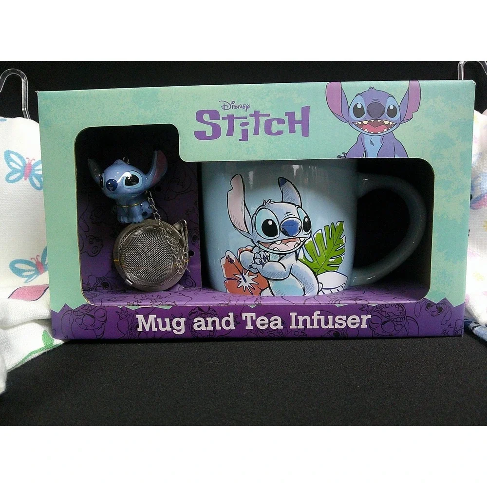 NEW! Disney Stitch Tea infuser set with 2 Stitch‎ Tea Towels COMBO Package